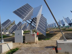 Polar axis concentrator trackers, courtesy Traxle Solar